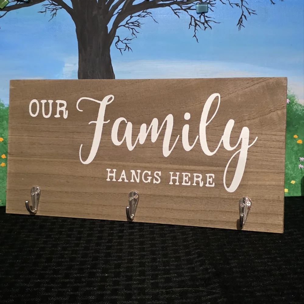 Rustic Brown Family Wall Decor with Hooks